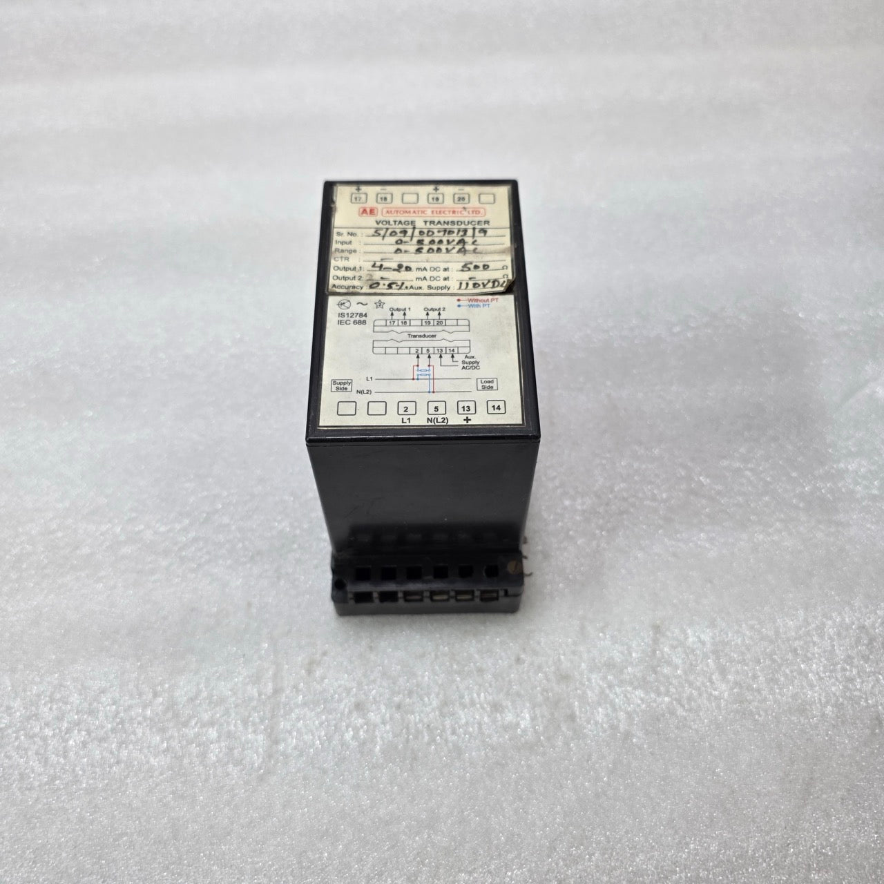 AUTOMATIC ELECTRIC LTD VOLTAGE TRANSDUCER 0-500VAC 4-20mA 110VDC PRE-OWNED