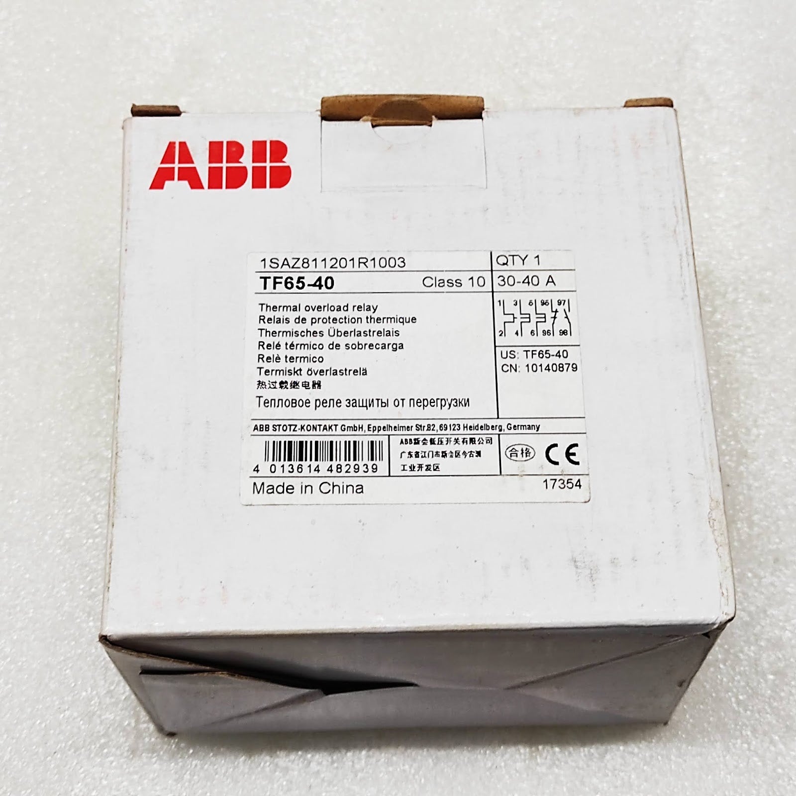 ABB TF65-40 THERMAL OVERLOAD RELAY 1SAZ811201R1003 30-40 A