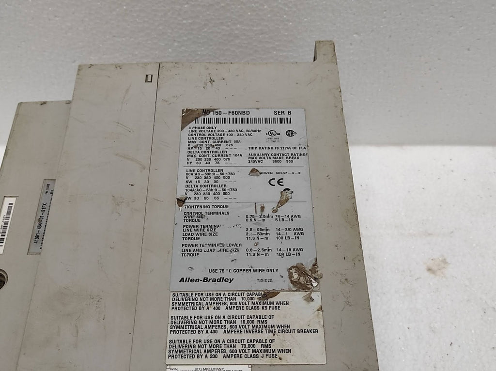 Allen Bradley SMC-FLEX CAT NO 150-F60NBD Series B Motor Controller Soft Starter