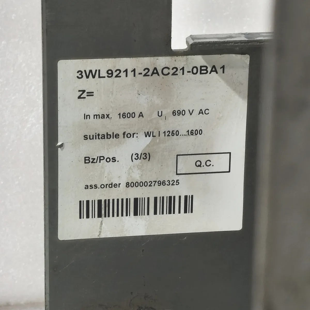 Siemens WL I 1250 N ACB 3WL11122CB364GS4Z ETU45B 1250A with Draw-Out Unit