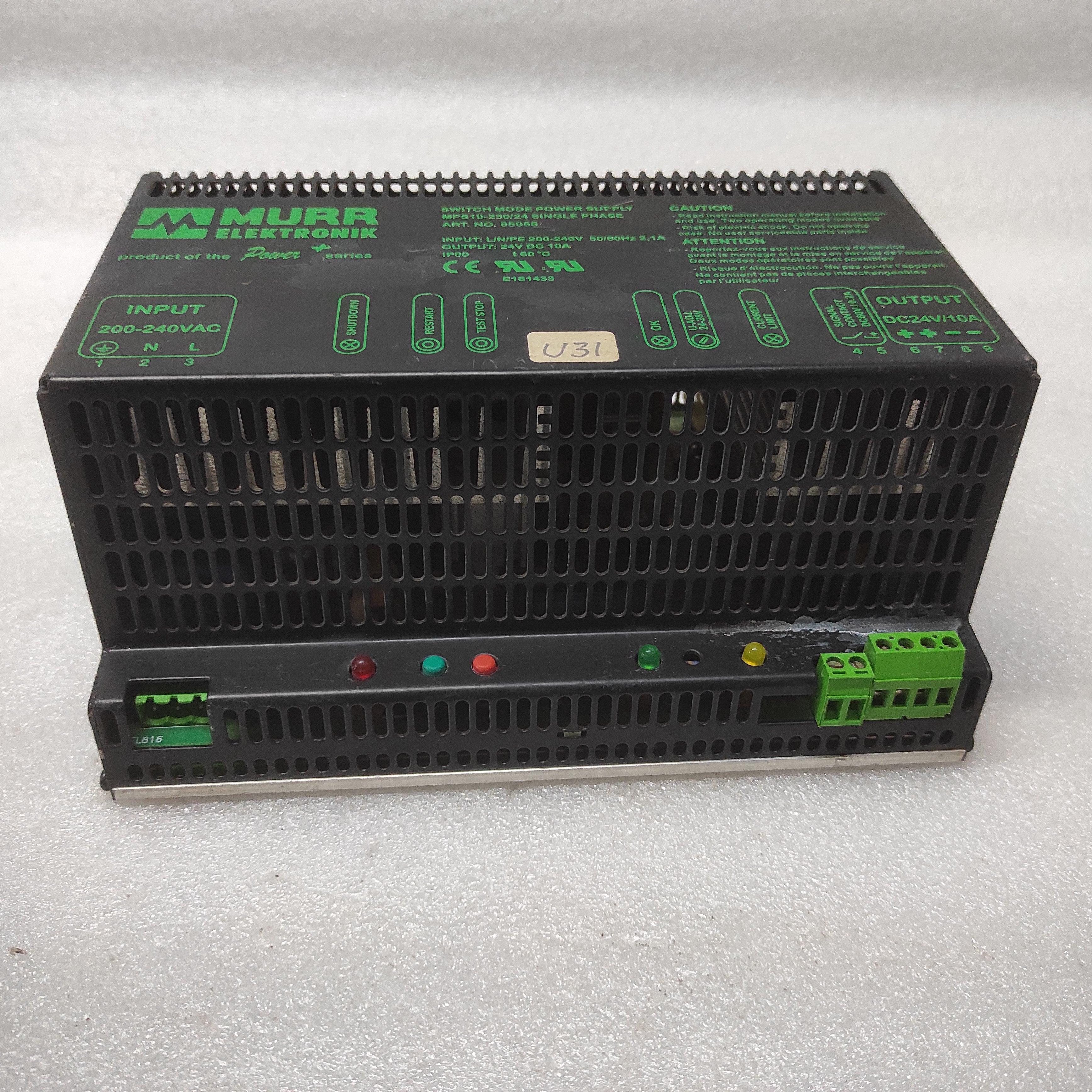 MURR ELEKTRONIK MPS10-230/24 POWER SUPPLY 85055 24VDC 10A