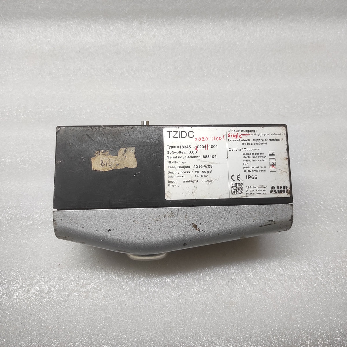 ABB TZIDC DIGITAL POSITIONER V18345-2020111001