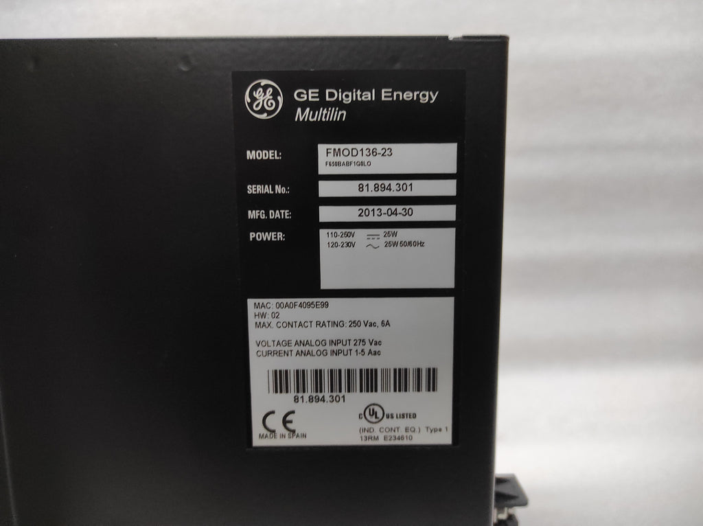 GE MULTILIN 650 FMOD136-23 FEEDER PROTECTION RELAY F650BABF1G0LO 110-250VDC/120-