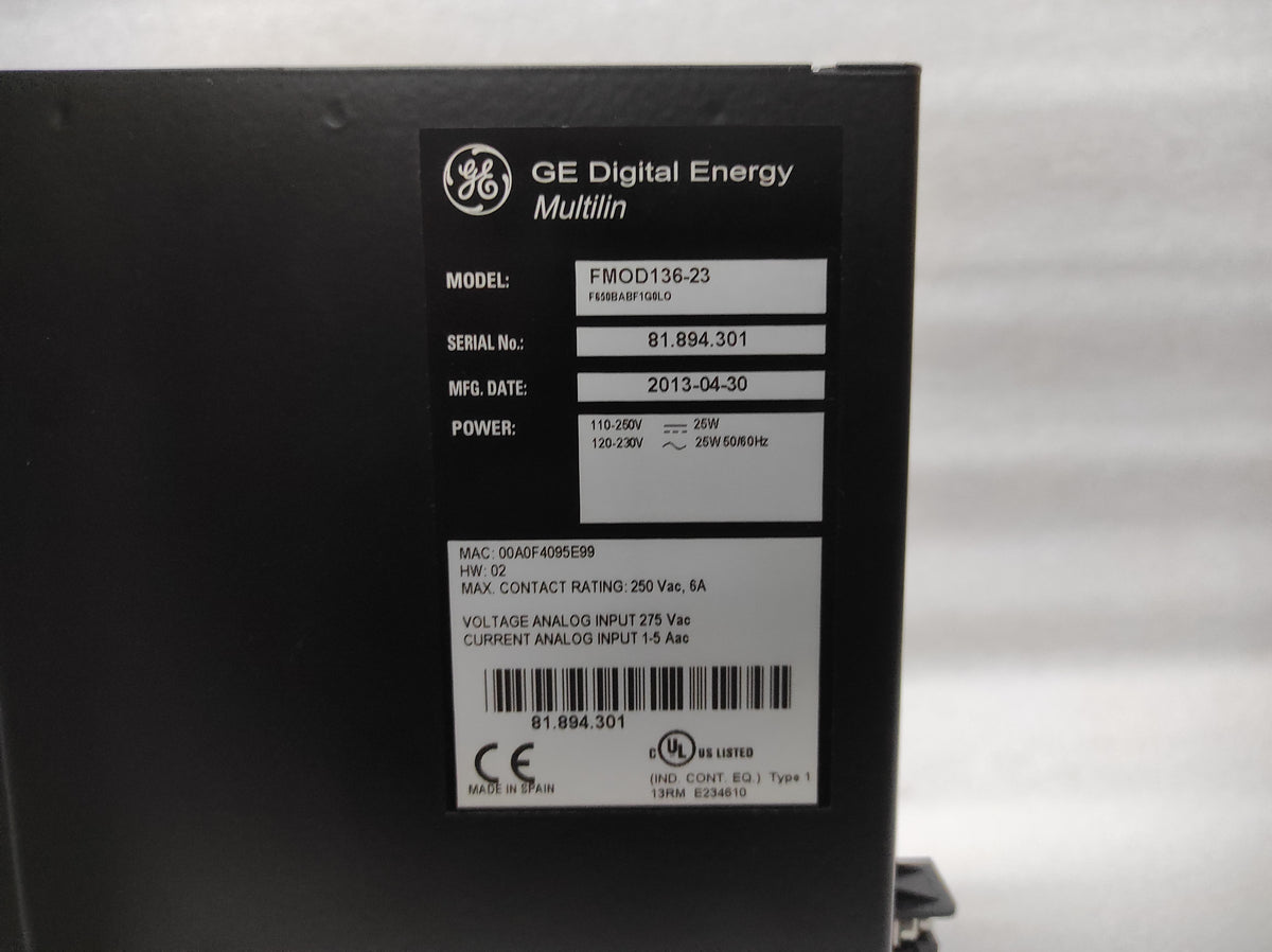 GE MULTILIN 650 FMOD136-23 FEEDER PROTECTION RELAY F650BABF1G0LO 110-250VDC/120-