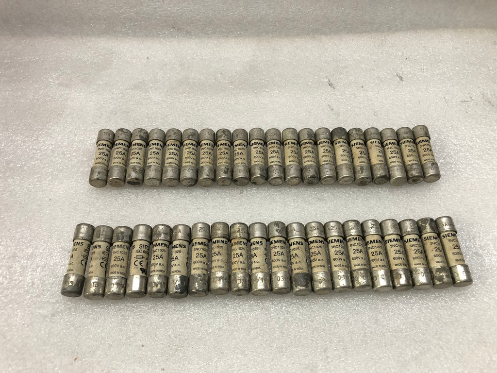 SIEMENS 3NC1025 CARTRIDGE FUSE 10X38 MM 25A 600VAC LOT OF 40 PC
