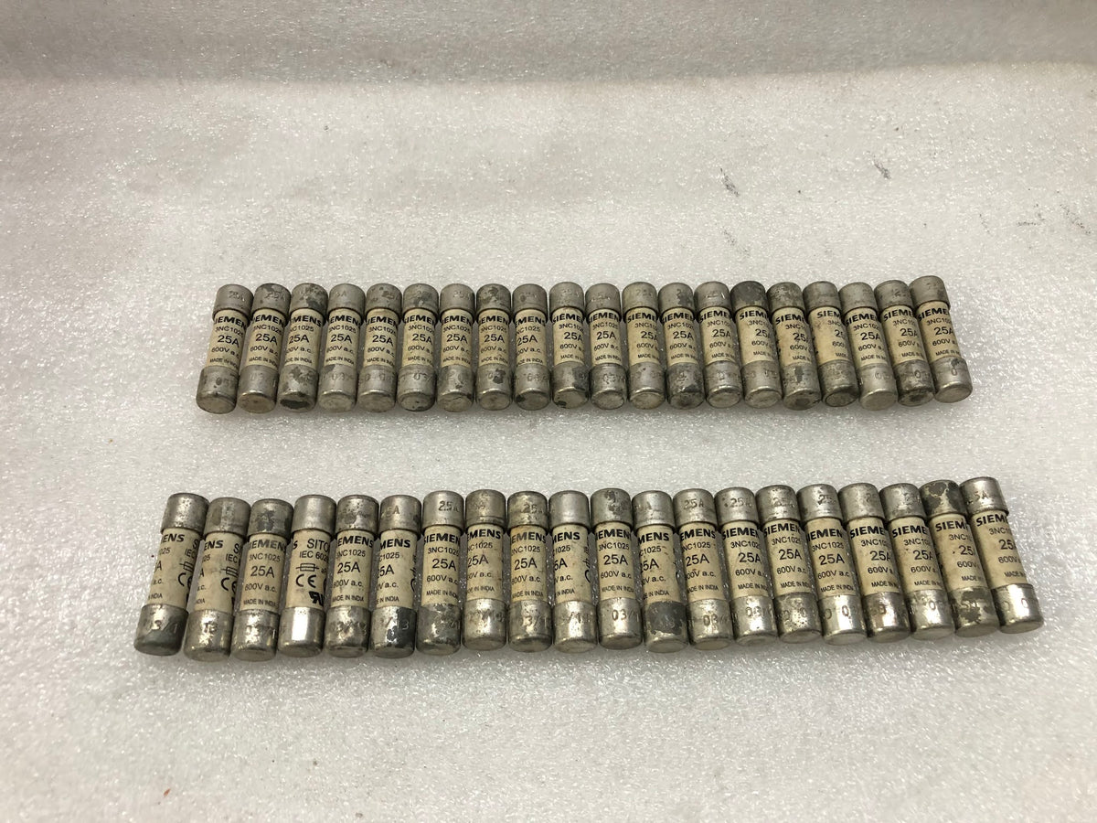 SIEMENS 3NC1025 CARTRIDGE FUSE 10X38 MM 25A 600VAC LOT OF 40 PC