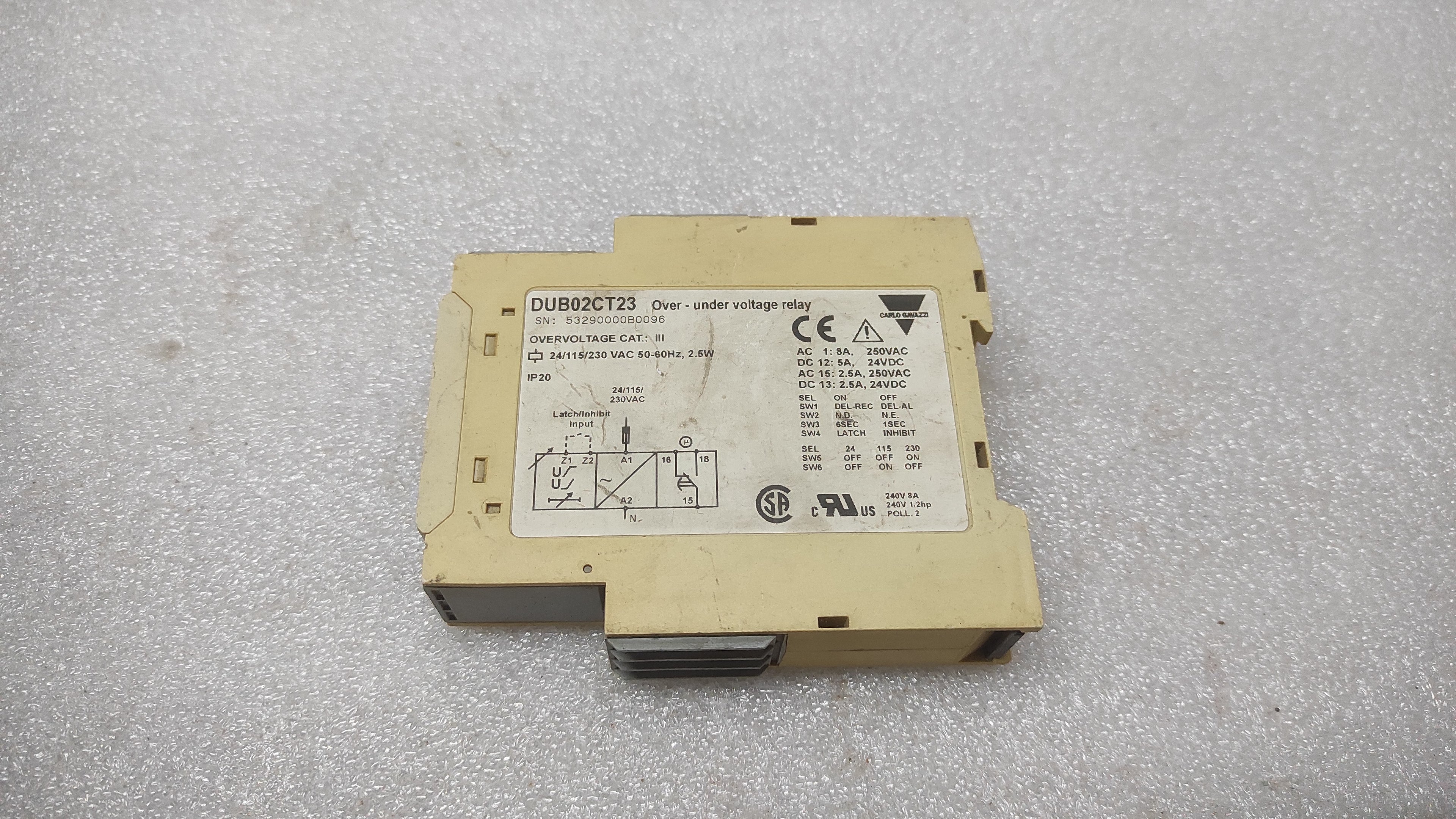 CARLO GAVAZZI DUB02CT23 OVER-UNDER VOLTAGE RELAY 24/115/230V