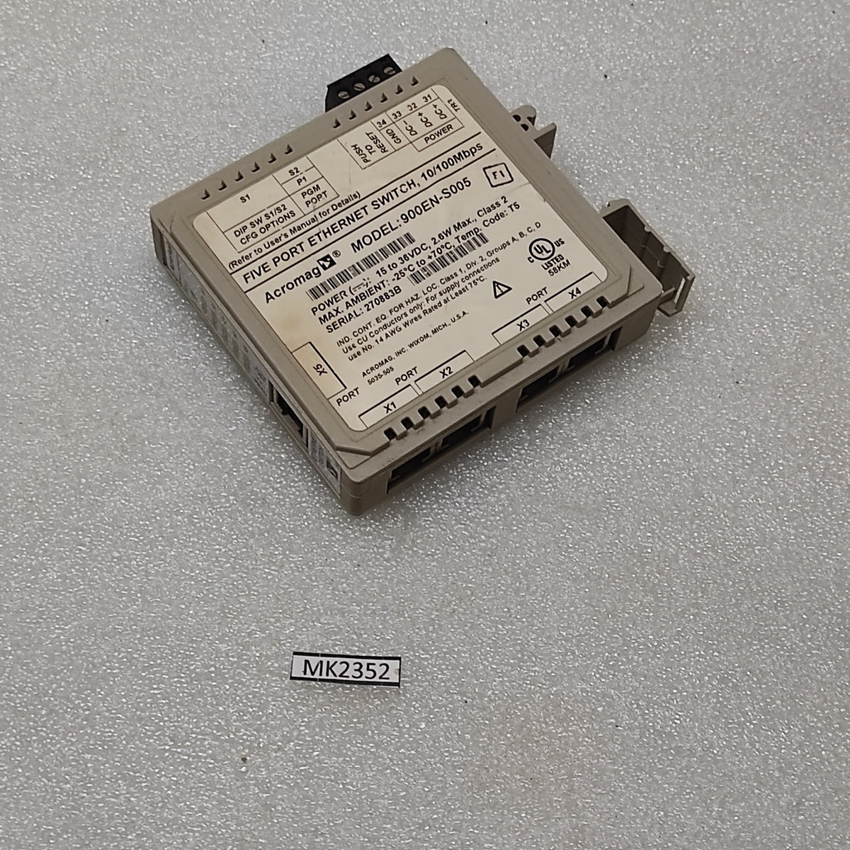 ACROMAG 900EN-S005 ETHERNET SWITCH 15-36VDC