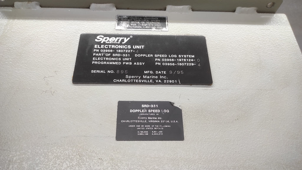 SPERRY MARINE 0395618072274 DOPPLLER SPEED LOG SYSTEM SRD-331