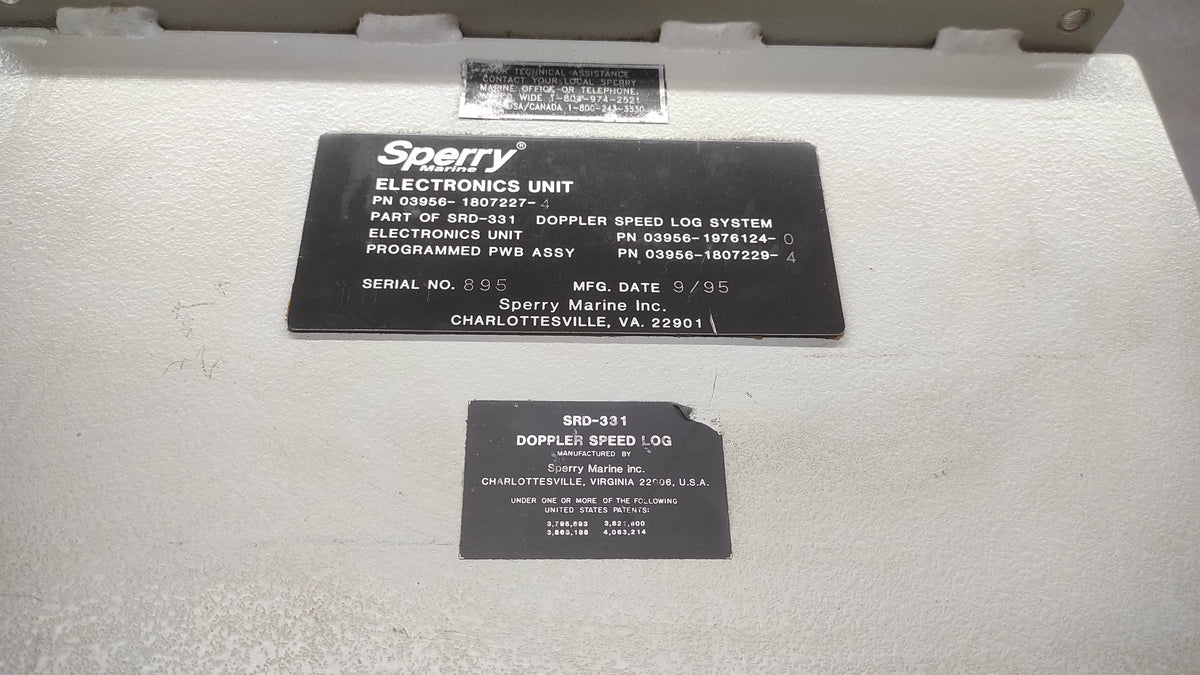 SPERRY MARINE 0395618072274 DOPPLLER SPEED LOG SYSTEM SRD-331