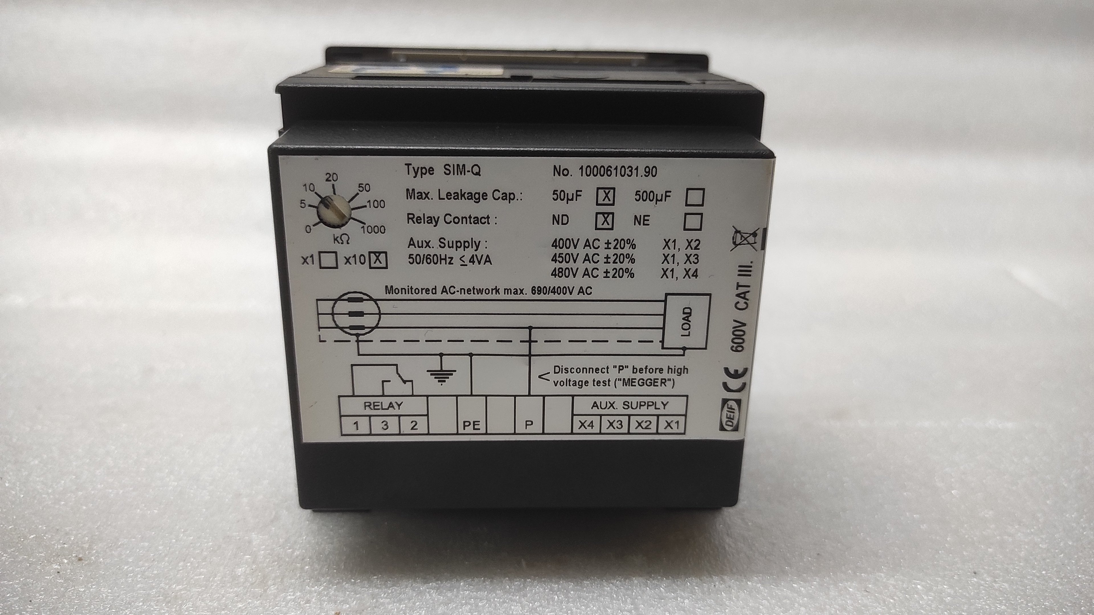 DEIF SIM-Q MEGA OHM METER 100061031.90 400-480V INSULATION MONITOR