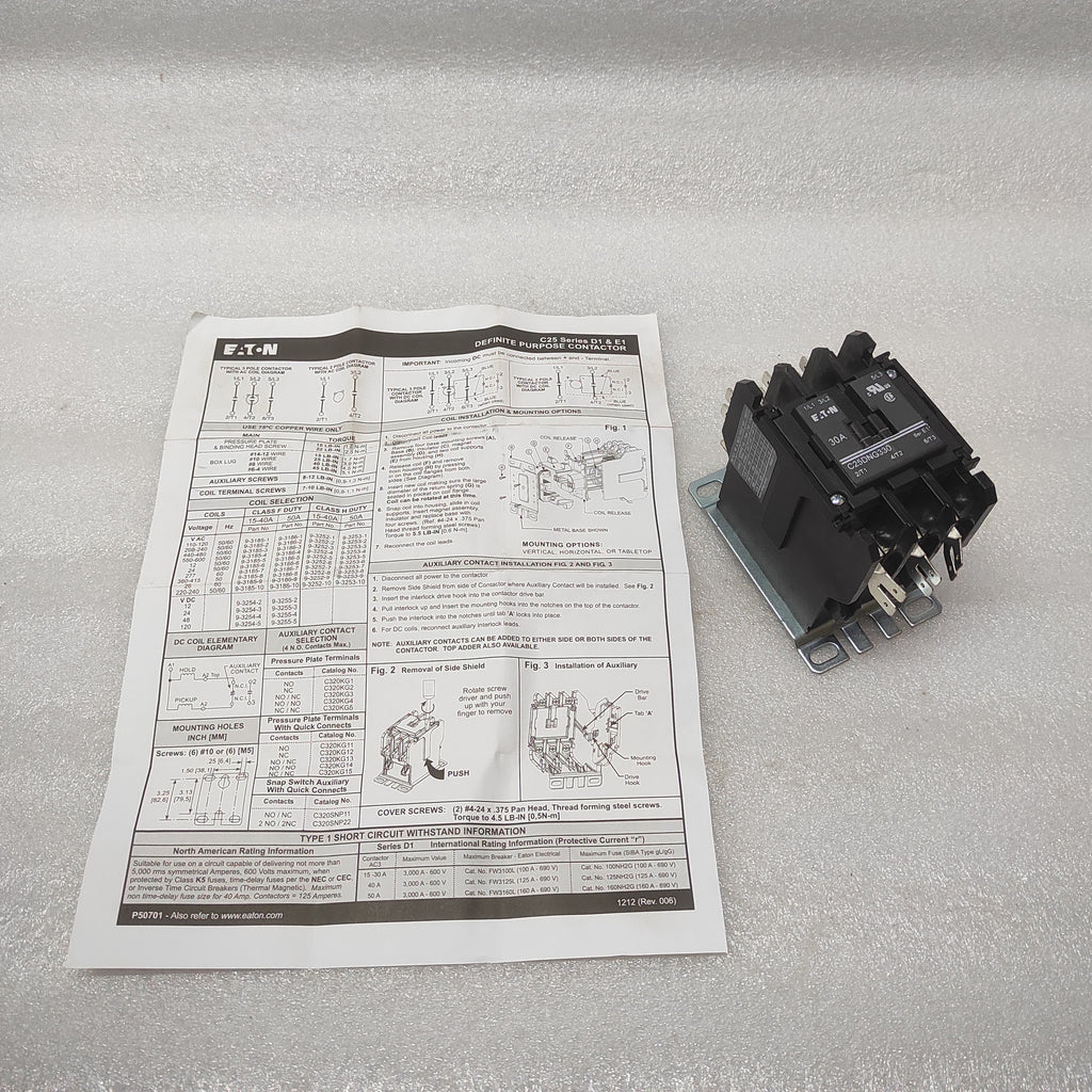 EATON C25DNG330 MAGNETIC CONTACTOR COIL VOLTAGE 24VAC