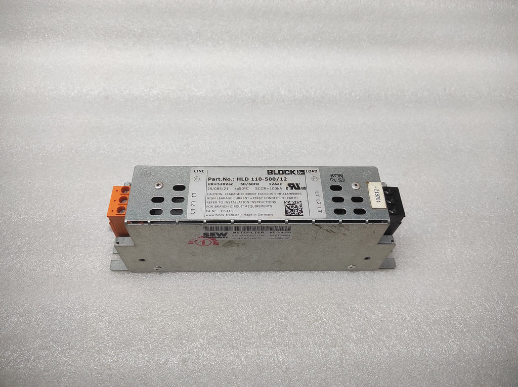 BLOCK HLD 110-500/12 POWER LINE FILTER 520VAC 12A