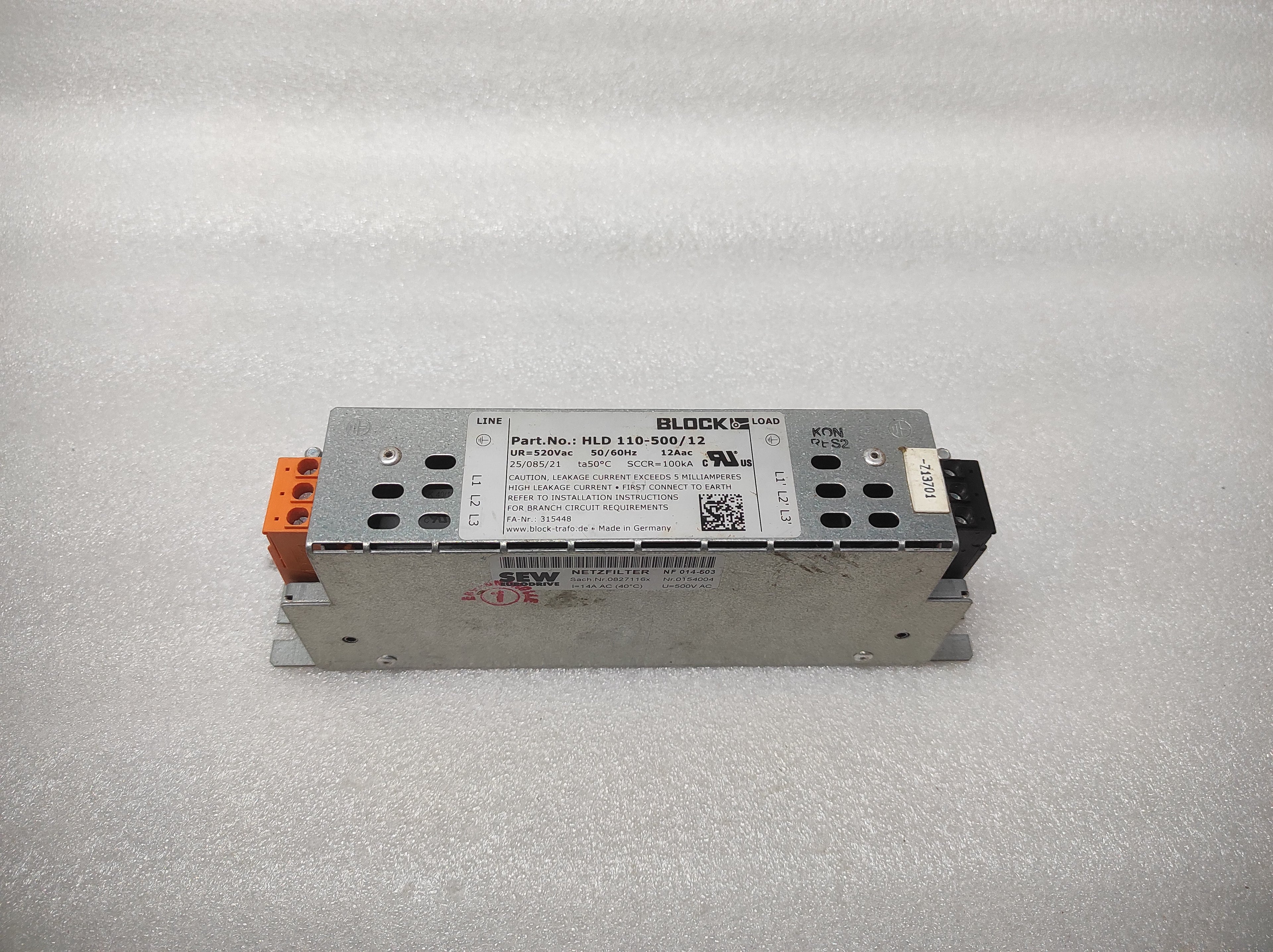 BLOCK HLD 110-500/12 POWER LINE FILTER 520VAC 12A