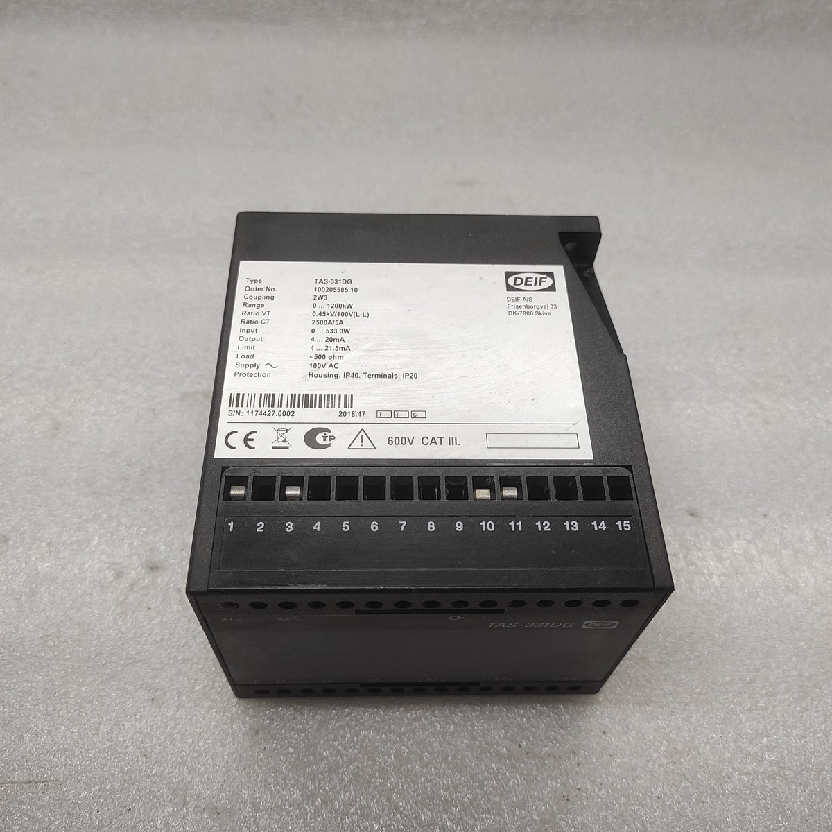 DEIF TAS-331DG POWER TRANSDUCER 100205585.10 100VAC