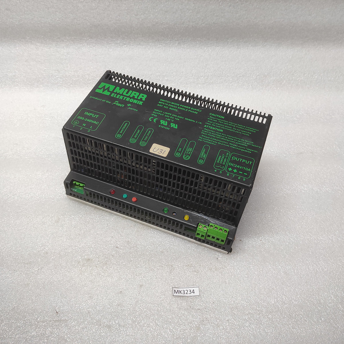 MURR ELEKTRONIK MPS10-230/24 POWER SUPPLY 85055 24VDC 10A