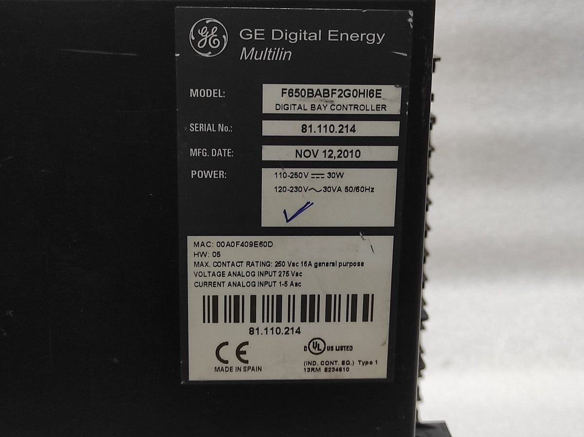 GE MULTILIN F650 F650BABF2G0HI6E BAY CONTROLLER 110-250V/120-230V