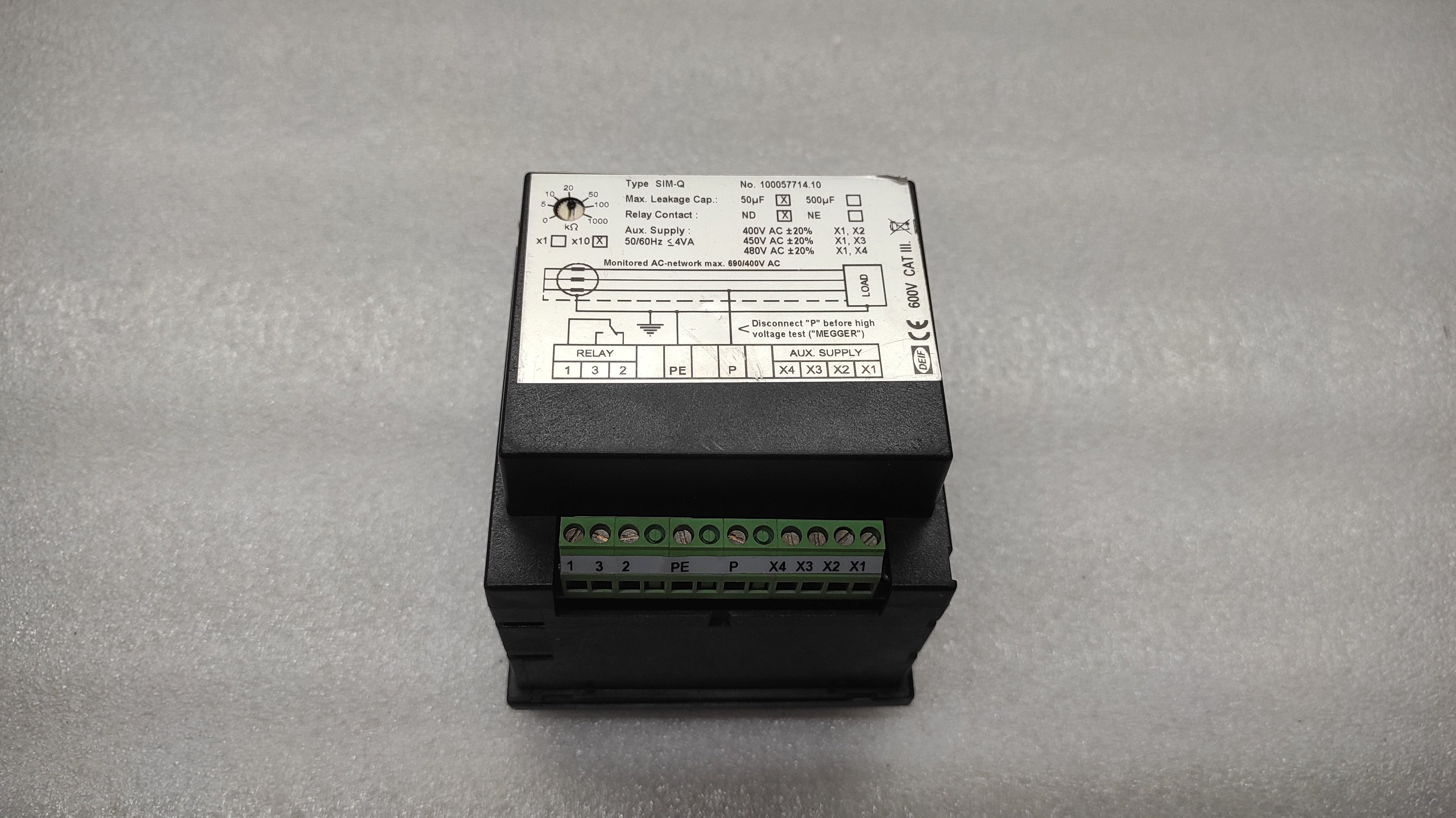 DEIF SIM-Q MEGA-OHM METER 100057714.10 400-480V 1200024118B