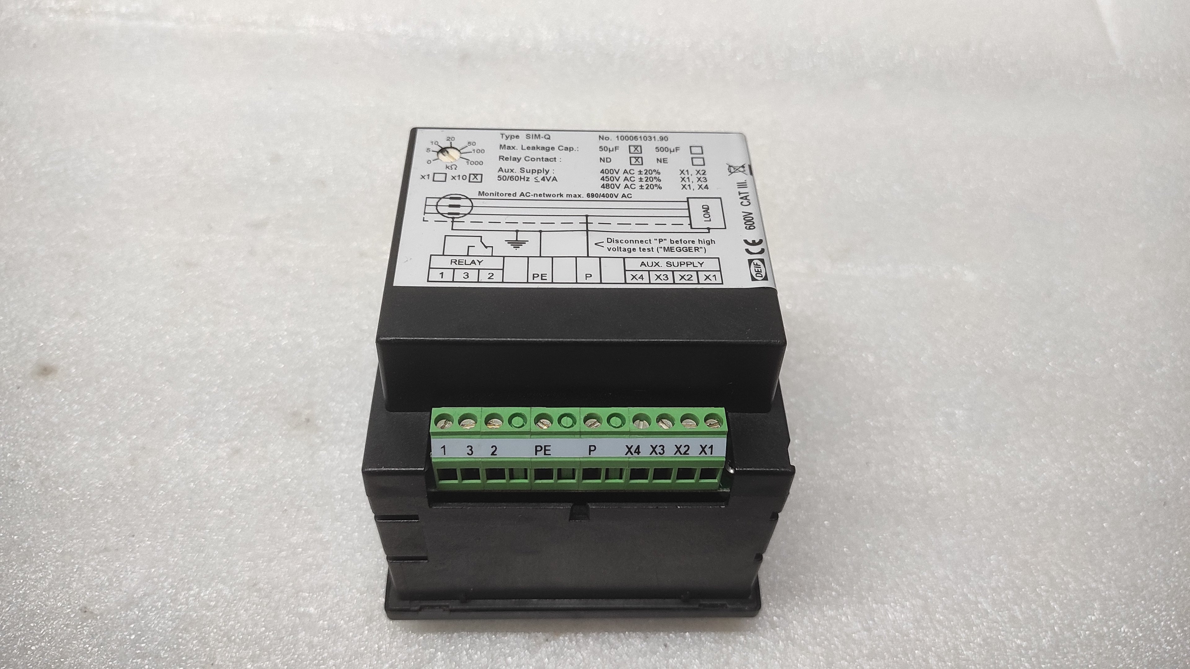 DEIF SIM-Q MEGA OHM METER 100061031.90 400-480V INSULATION MONITOR