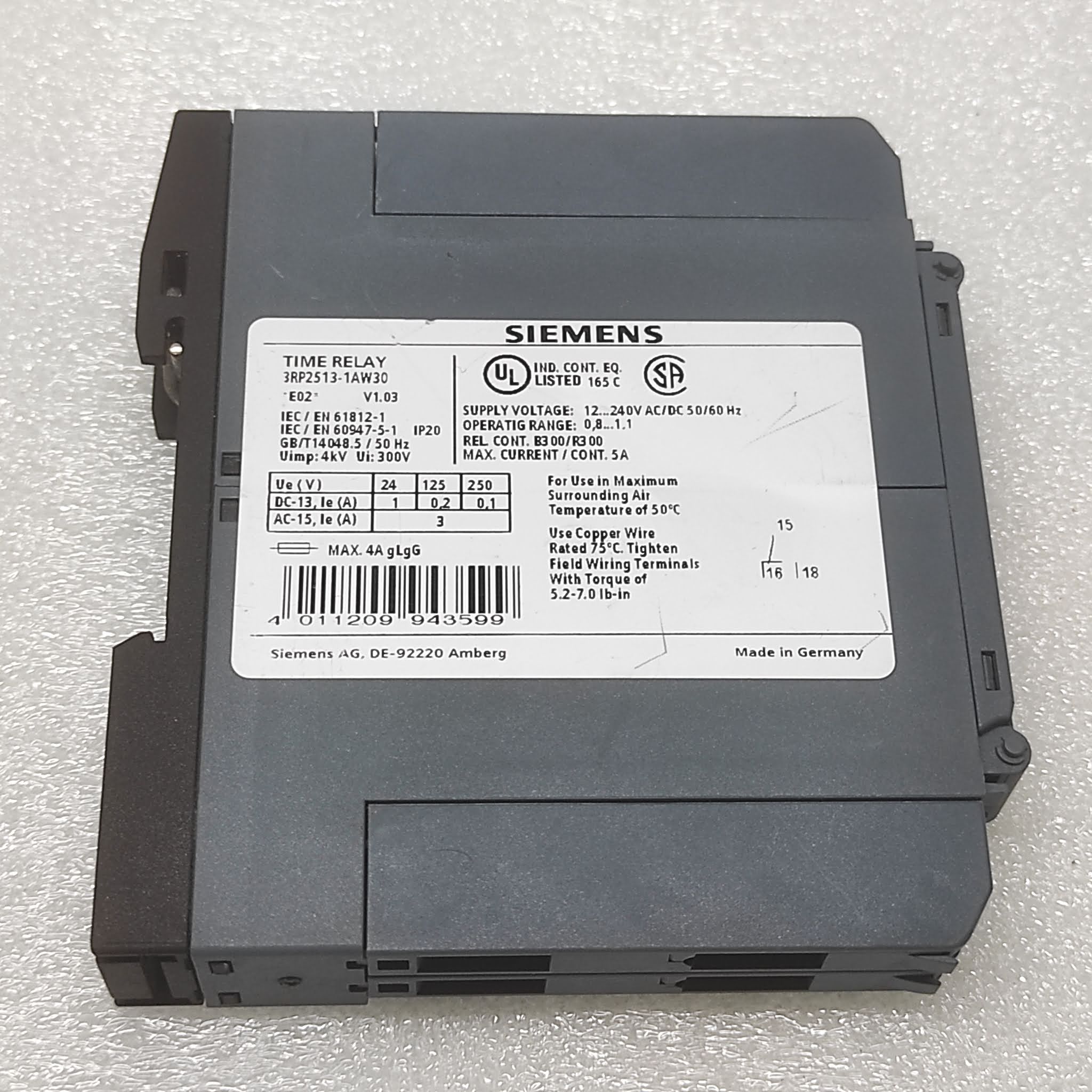 SIEMENS 3RP2513-1AW30 TIME RELAY 12-240V AC/DC