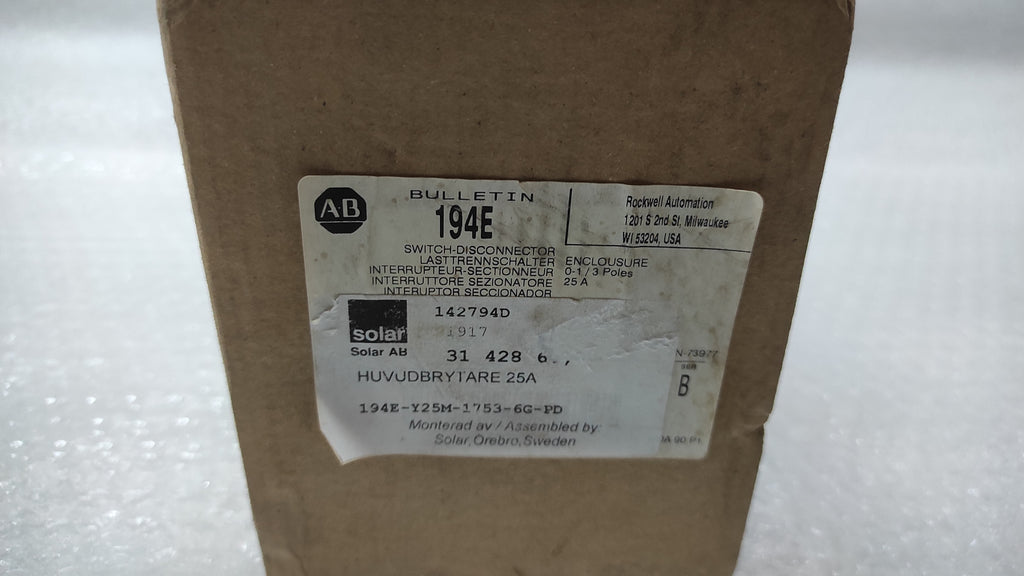 ALLEN BRADLEY 194E-Y25M-1753-6G-PD SWITCH DISCONNECTOR 194E-A25-1753