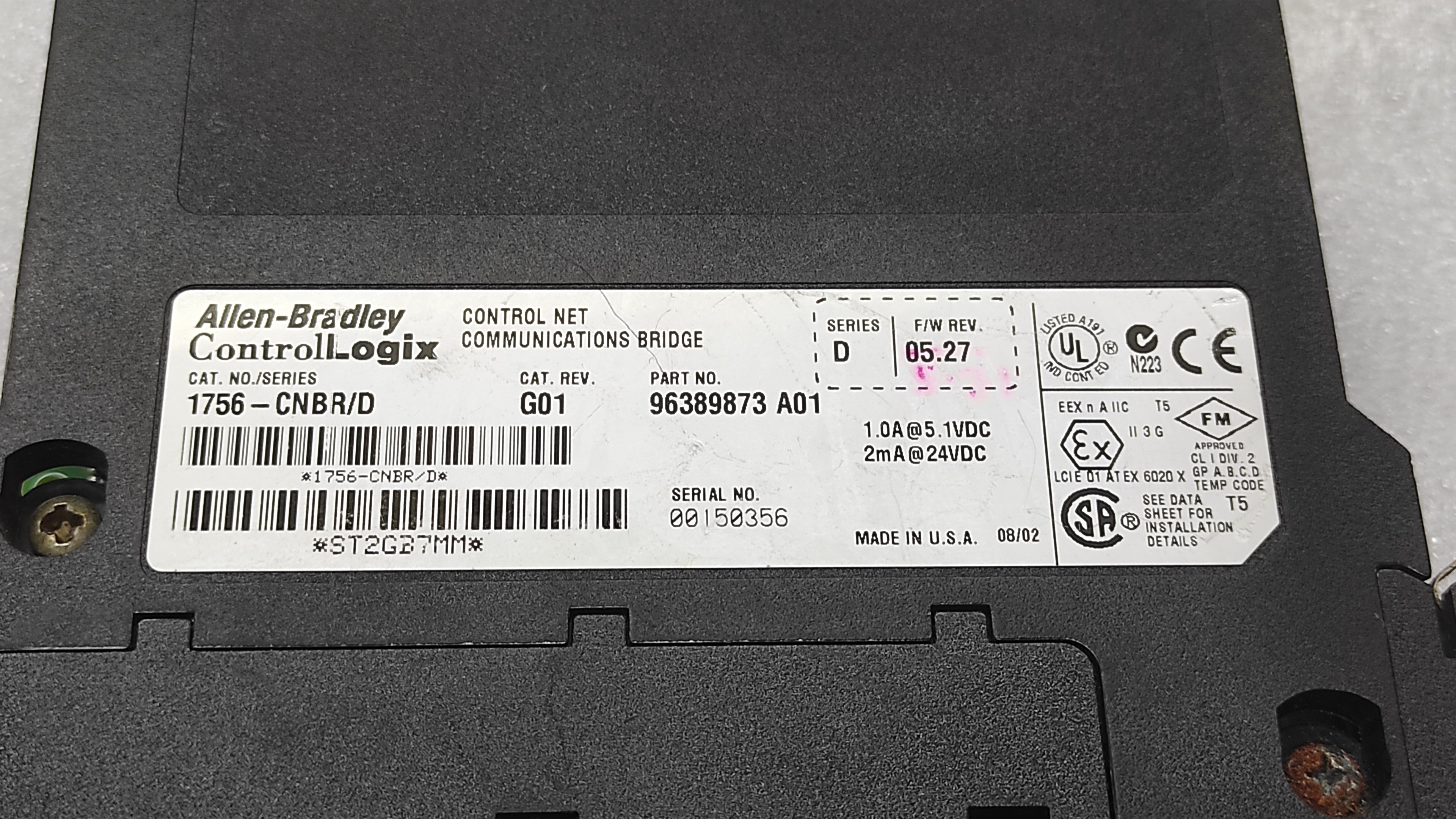 ALLEN BRADLEY 1756-CNBR/D CONTROL NET COMMUNICATION BRIDGE 96389873-A01