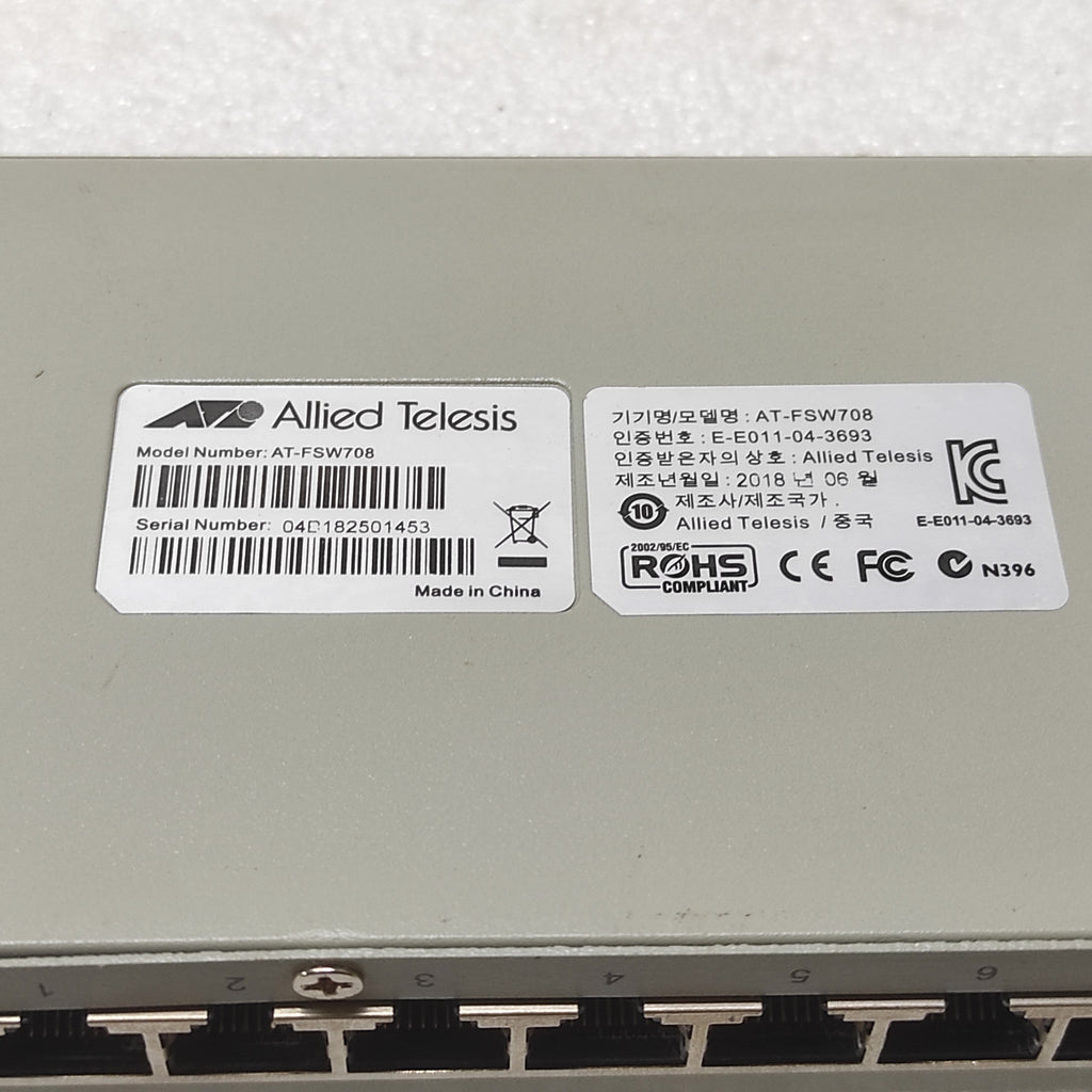 ALLIED TELESIS AT-FSW708 10BASE-T/100BASE-TX 8-PORT FAST ETHERNET SWITCH