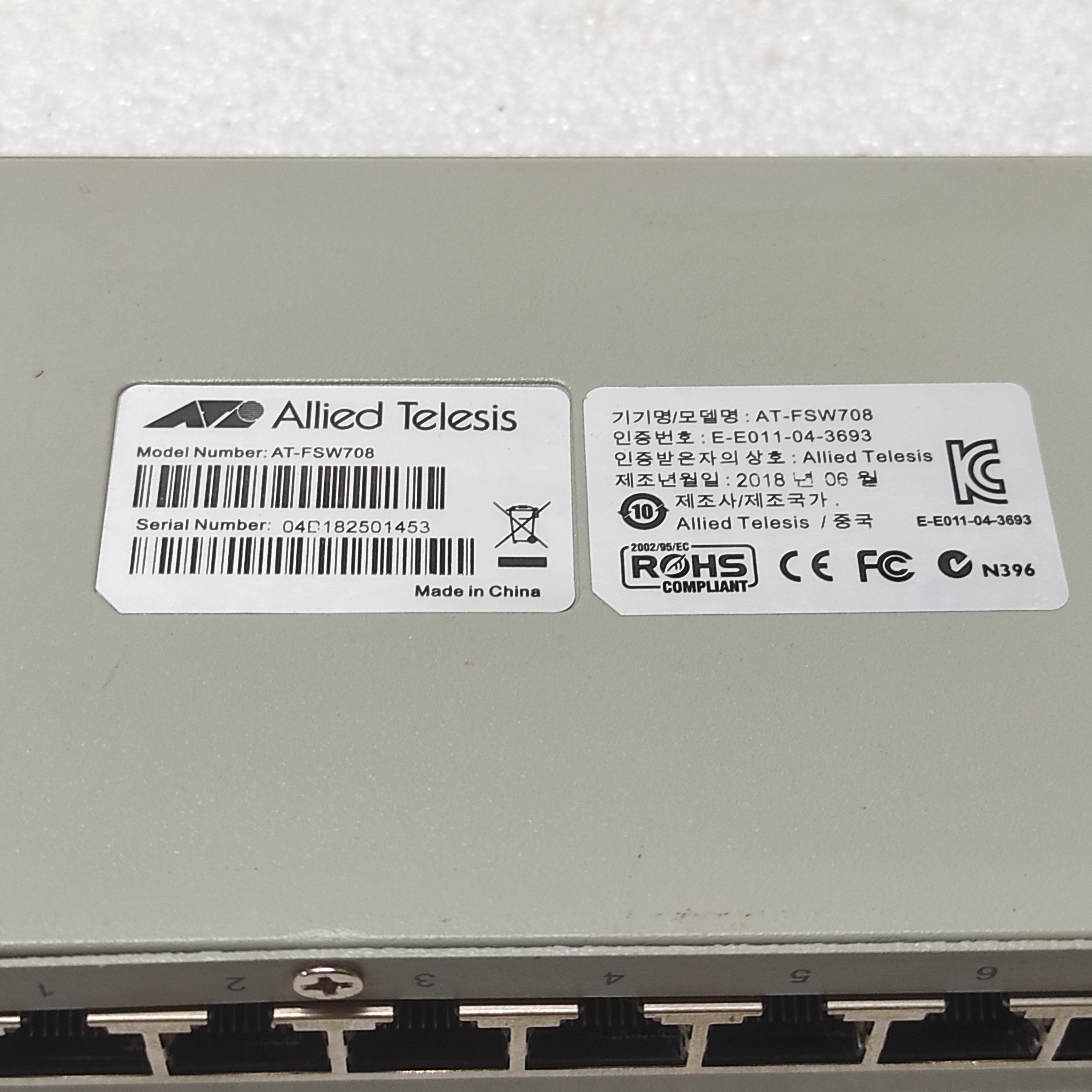 ALLIED TELESIS AT-FSW708 10BASE-T/100BASE-TX 8-PORT FAST ETHERNET SWITCH