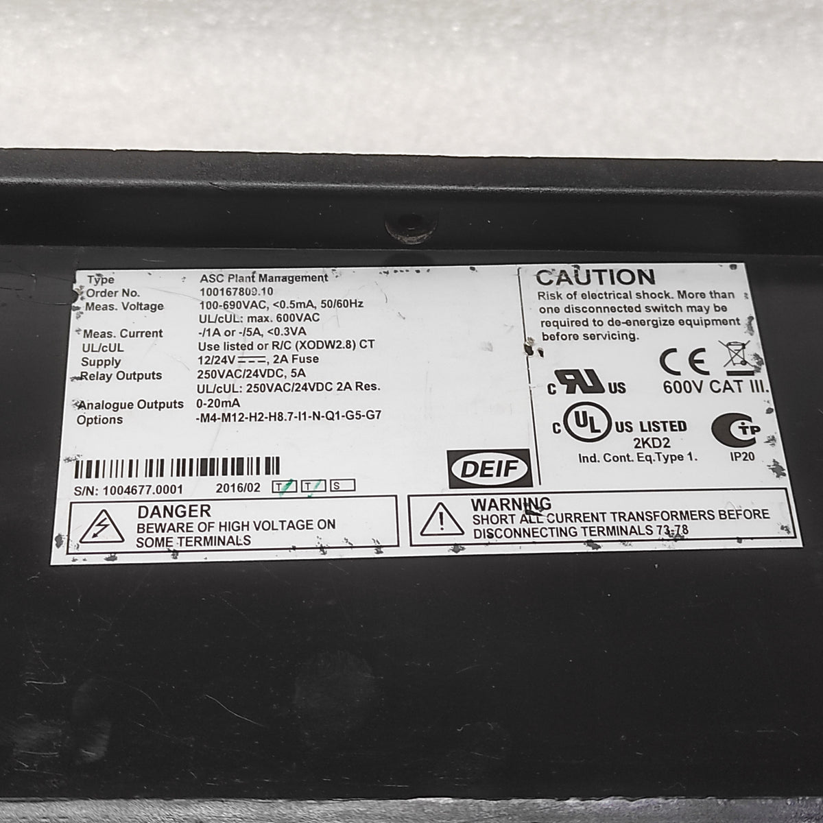 DEIF ASC PLANT MANAGEMENT 100167800.10 12-24VDC