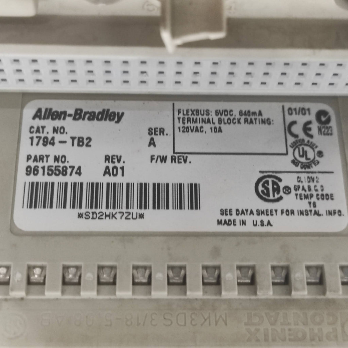 ALLEN BRADLEY CAT 1794-OB16 SERIES A 1794-TB2 96155874