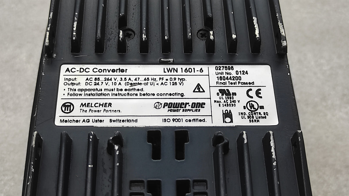 MELCHER POWER ONE CONVERT SELECT LWN 1601-6 AC-DC CONVERTER 24.7VDC 10A
