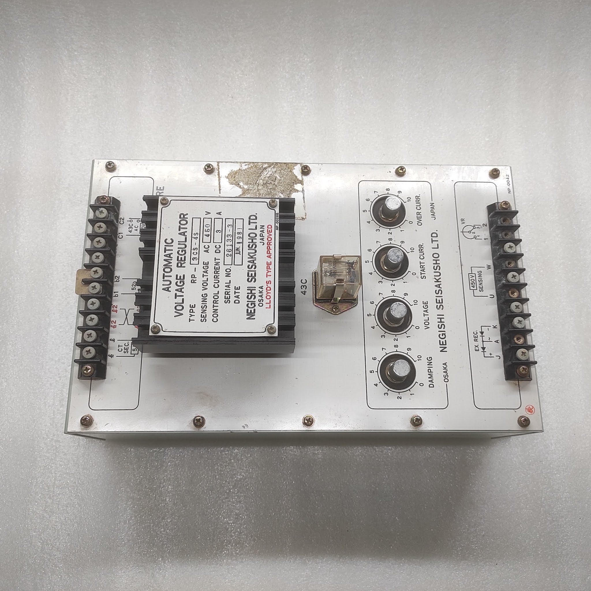 NEGISHI SEISAKUSHO RP-3CS-4S AUTOMATIC VOLTAGE REGULATOR 450VAC