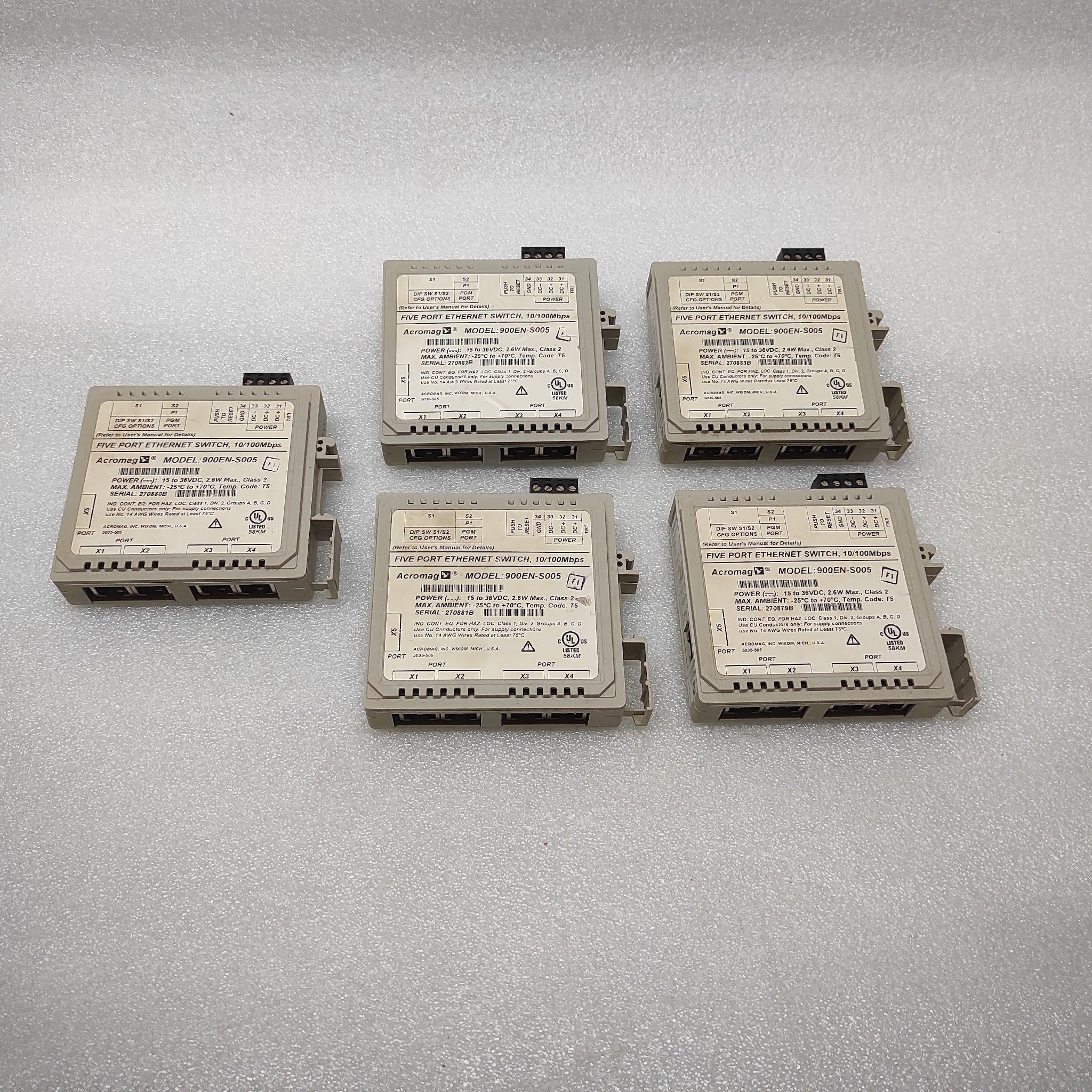 ACROMAG 900EN-S005 ETHERNET SWITCH 15-36VDC