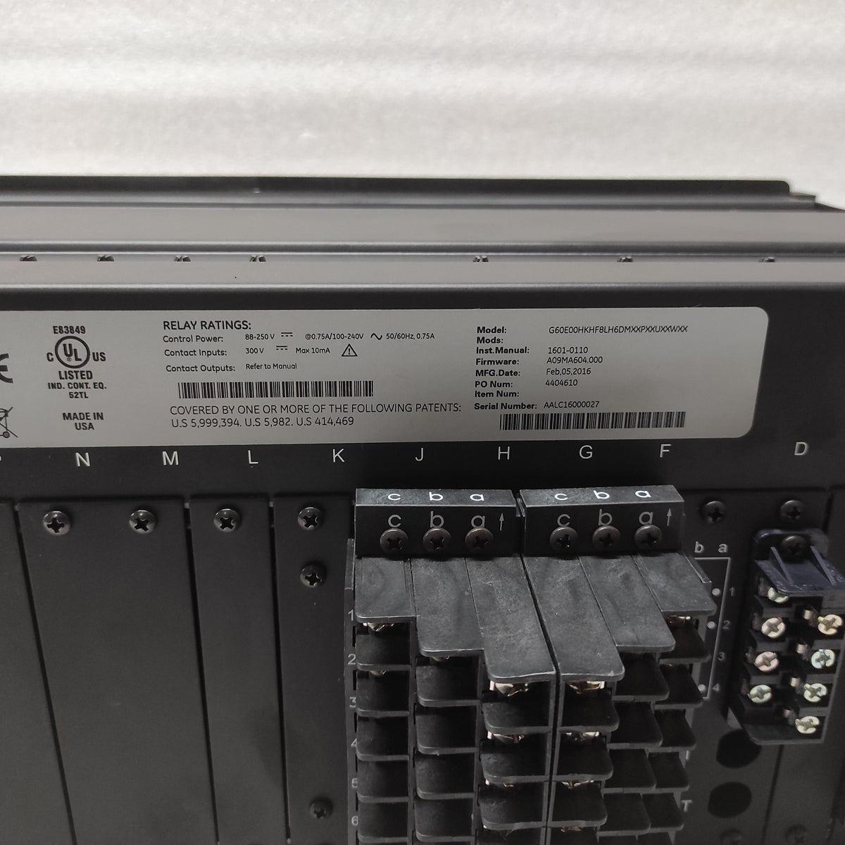 GE MULTILIN G60 G60E00HKHF8LH6DMXXPXXUXXWXX GENERATOR PROTECTION SYSTEM 1601-011