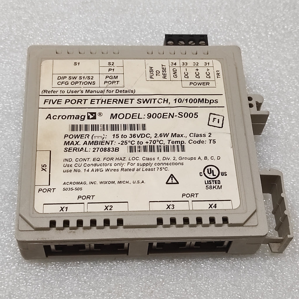ACROMAG 900EN-S005 ETHERNET SWITCH 15-36VDC
