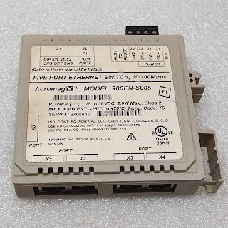 ACROMAG 900EN-S005 ETHERNET SWITCH 15-36VDC