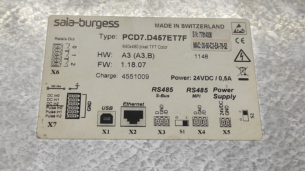 SAIA BURGESS PCD7.D457ET7F E-WEB PANEL 24VDC 0.5A