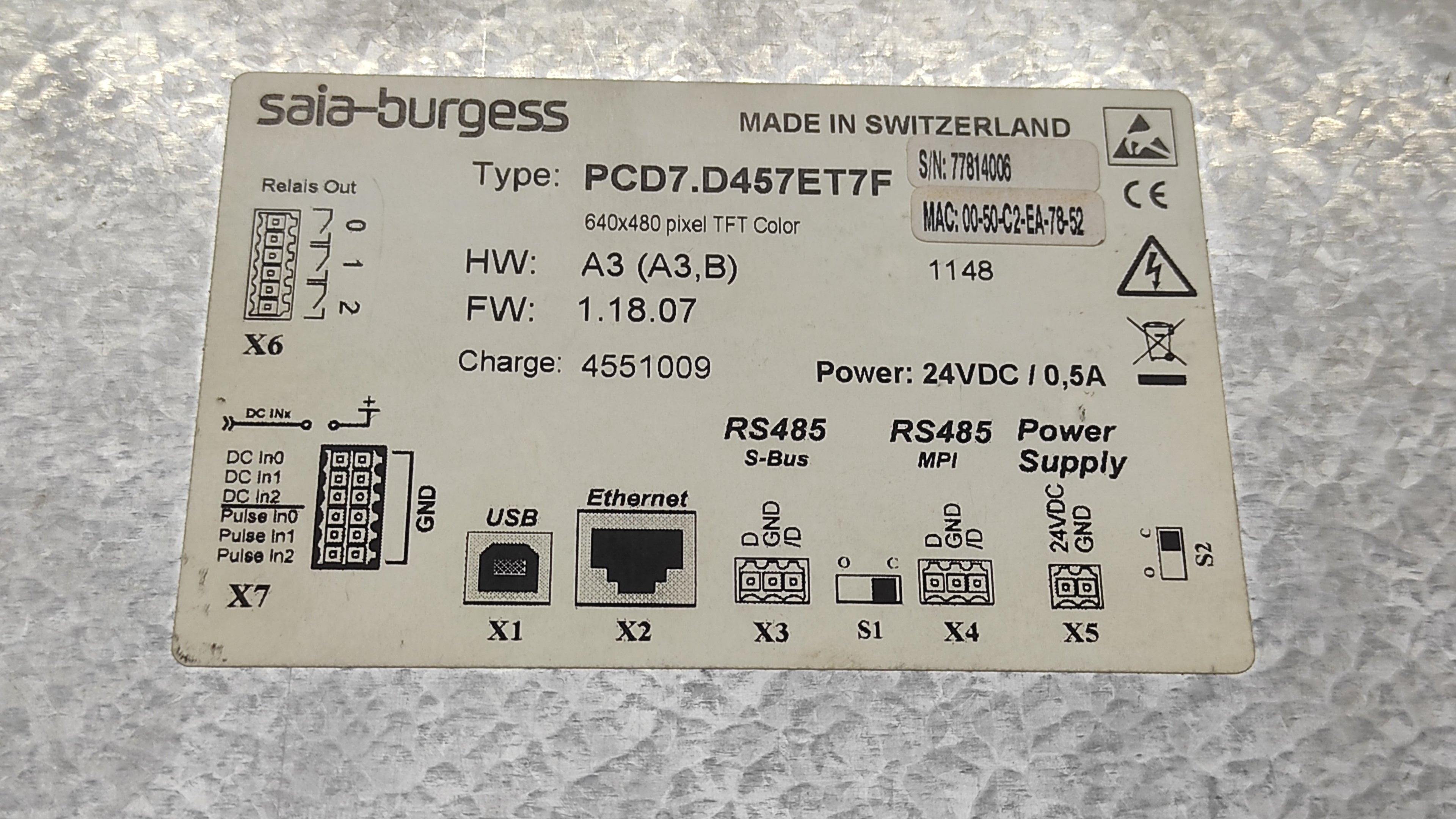 SAIA BURGESS PCD7.D457ET7F E-WEB PANEL 24VDC 0.5A