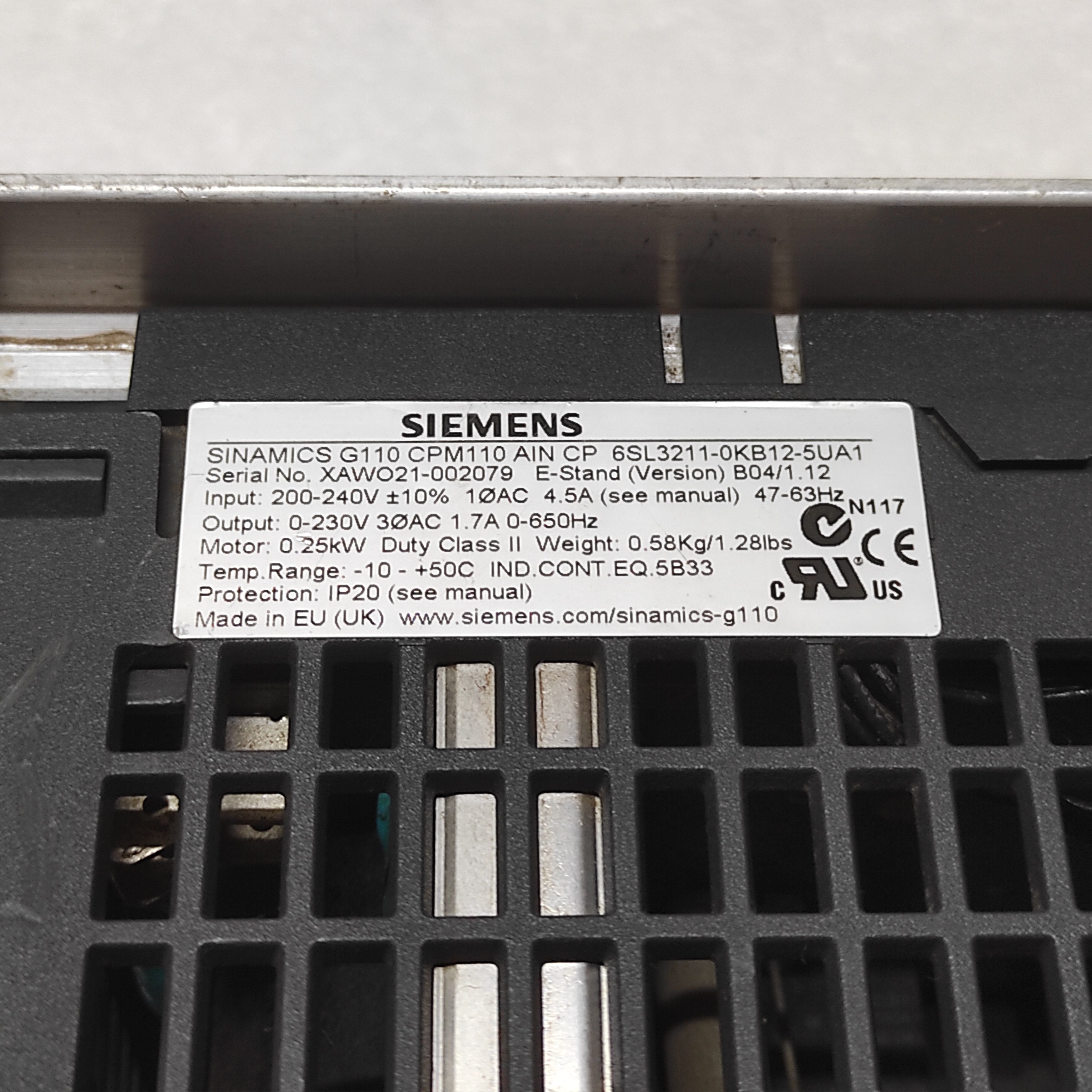 SIEMENS SINAMICS G110 CPM110 0.25 kW 6SL3211-0KB12-5UA1