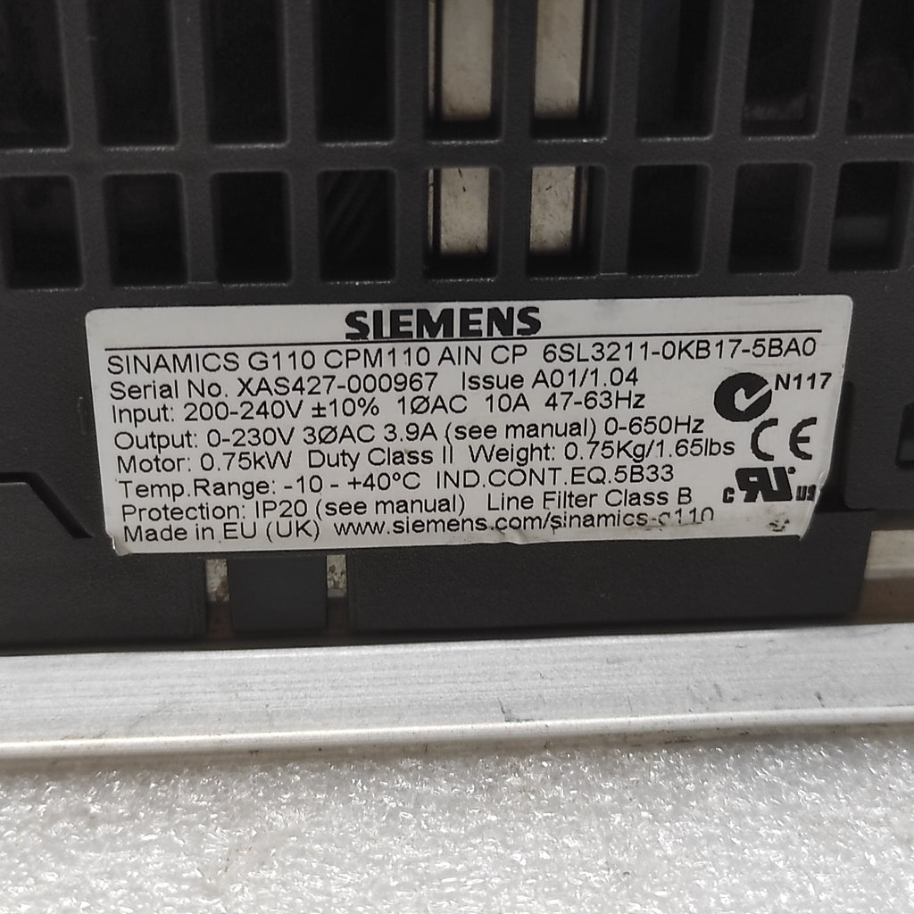 SIEMENS SINAMICS G110 CPM110 0.75kW DRIVE 6SL3211-0KB17-5BA0 200-240V