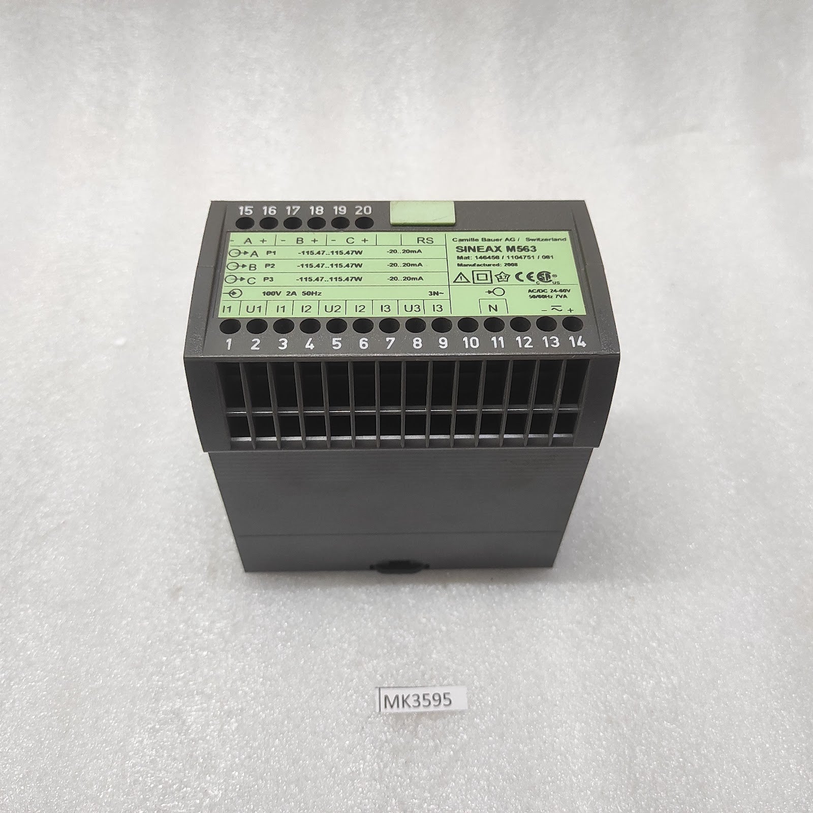 CAMILLE BAUER SINEAX M563 PROGRAMMABLE MULTI TRANSDUCER 3-ANALOG OUTPUT RS232