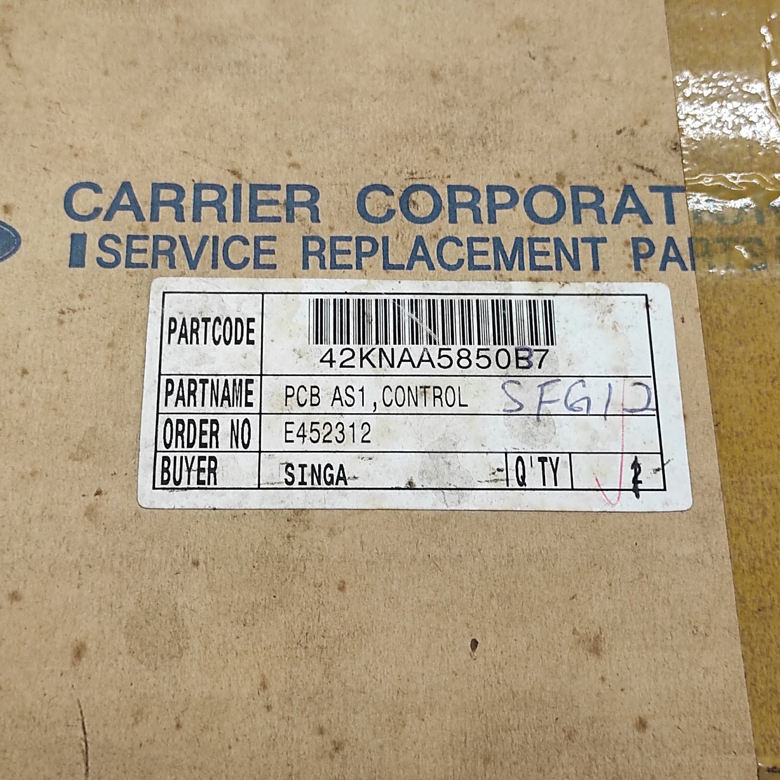 CARRIER 42KNAA5850B7 PCB AS1 CONTROL JF06 A/S 2 42KNAA5850E7