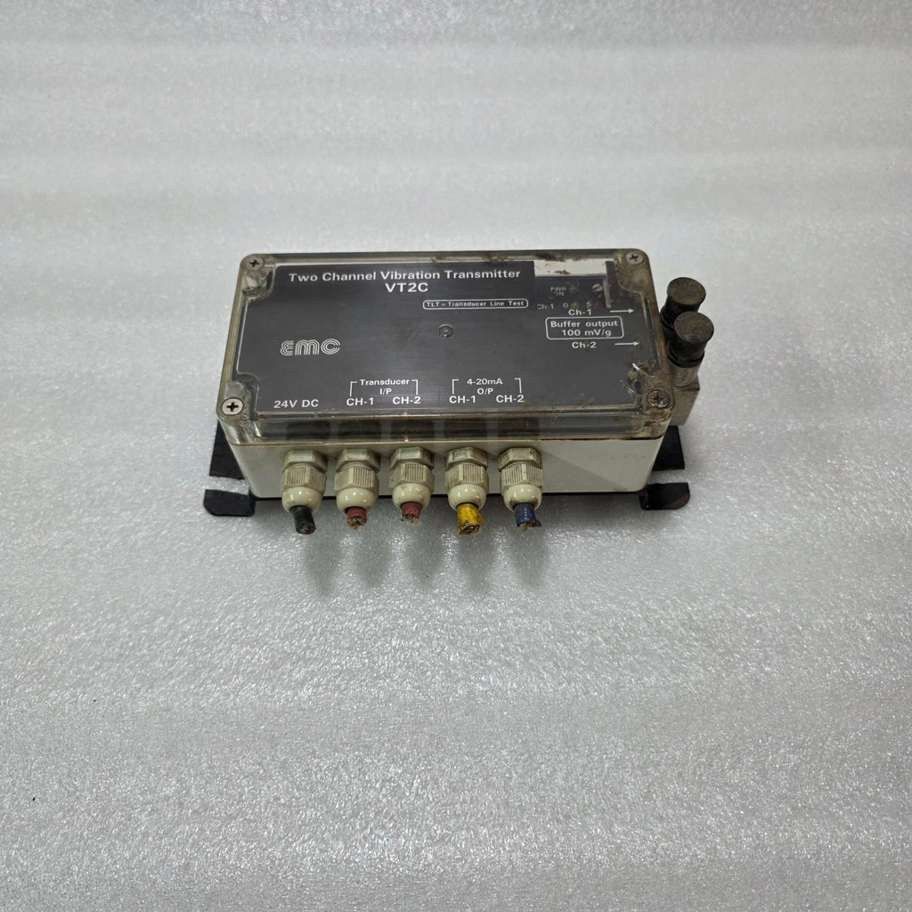CMC VT2C TWO CHANNEL VIBRATION TRANSMITTER 24VDC 4-20mA TLT PRE-OWNED
