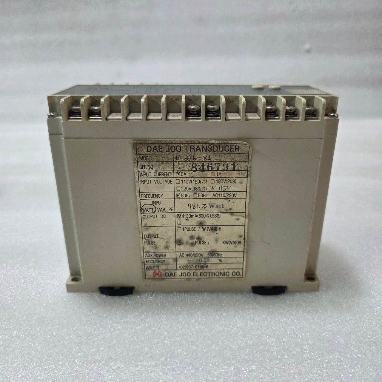 DAE JOO DT-33W-X1 WATT TRANSDUCER 5A 115V 60HZ | 4–20MA OUTPUT | POWER MEASUREME