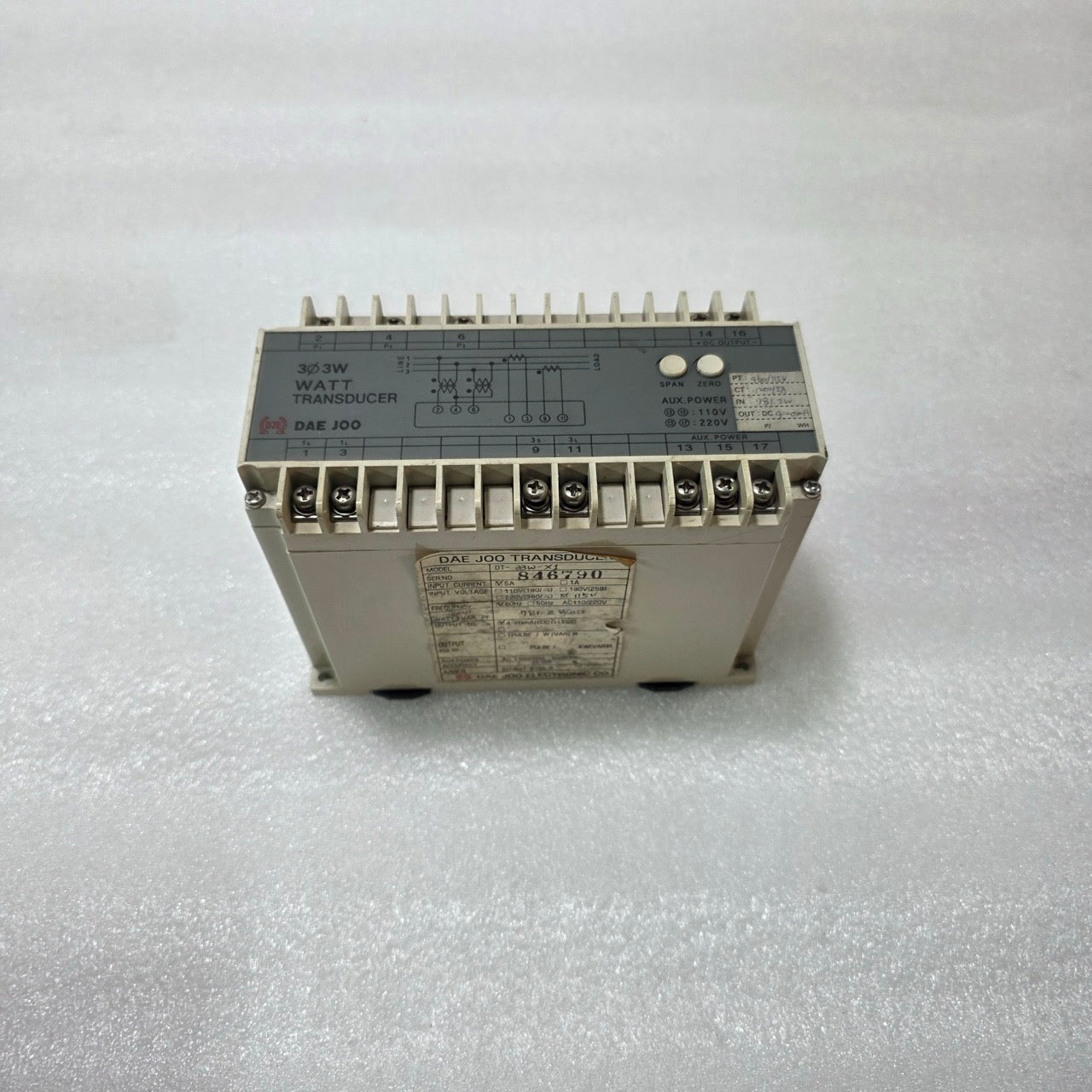 DAE JOO DT-33W-X1 WATT TRANSDUCER 5A 115V 60HZ | 4–20MA OUTPUT | POWER MONITORIN