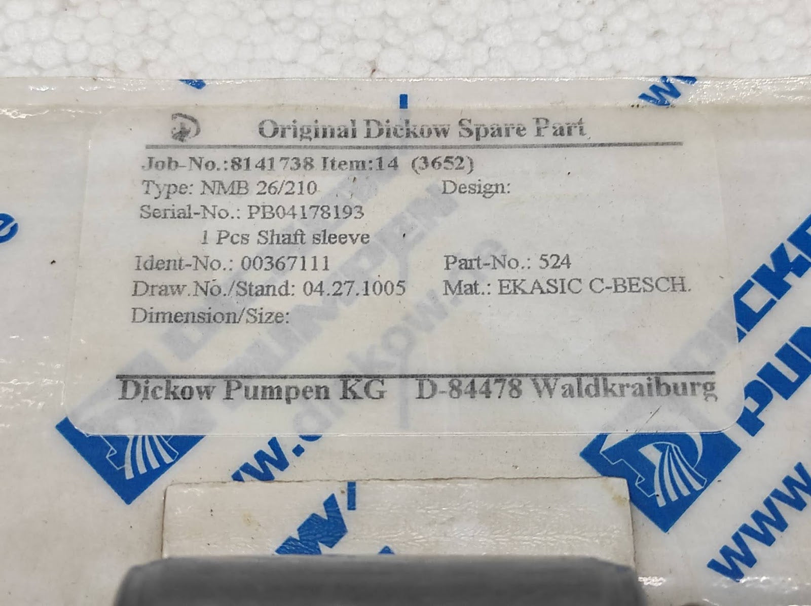 Dickow Pumpen NMB 26/210 Shaft Sleeve 00367111 524