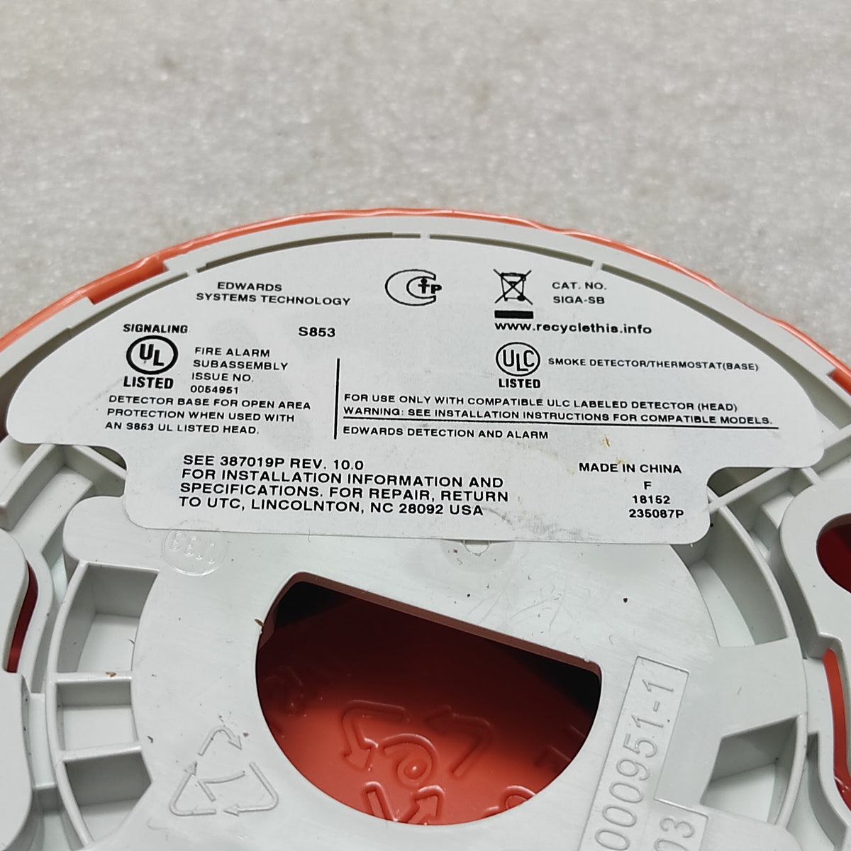 EDWARDS SIGA-SB SMOKE DETECTOR BASE