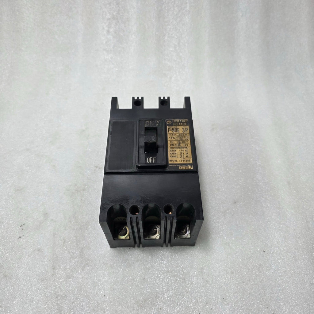 HITACHI F-50E 15A 3 POLE MCCB FUSE FREE BREAKER | 600V AC | INDUSTRIAL CIRCUIT P