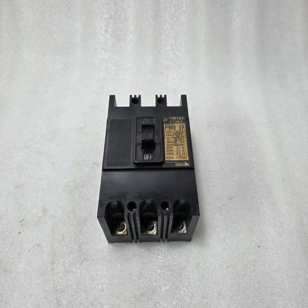 HITACHI F-50E 15A 3 POLE MCCB FUSE FREE BREAKER | 600V AC | INDUSTRIAL CIRCUIT P