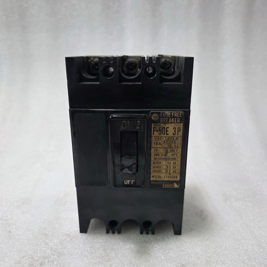 HITACHI F-50E 15A 3 POLE MCCB FUSE FREE BREAKER | 600V AC | INDUSTRIAL CIRCUIT P